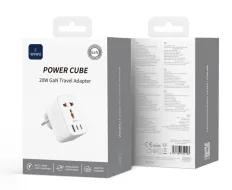Adaptateur voyage GaN 20 W Power Cube – 1 USB-A + 2 USB-C + prise