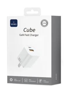 Chargeur rapide GaN 33 W Cube USB-A + USB-C Wi-G017