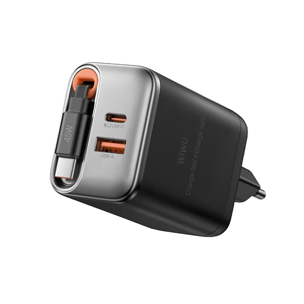 Helix — Chargeur GaN 45 W à câble rétractable Wi-G021