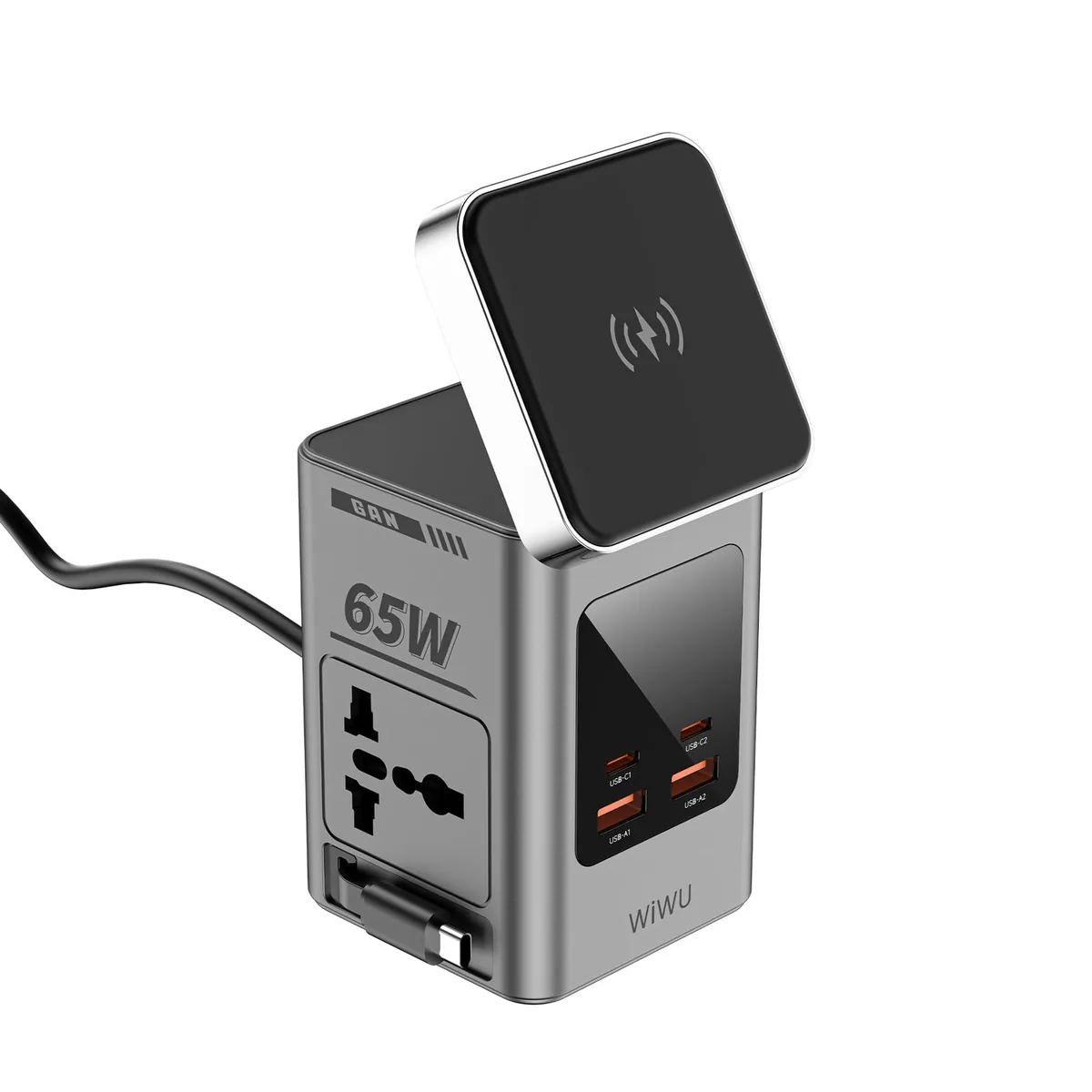 Station GaN 65 W 10-en-1 — charge sans fil, câble et prise Wi-W040