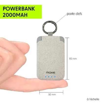 Batterie externe 2 000 mAh mousqueton en fibre de blé