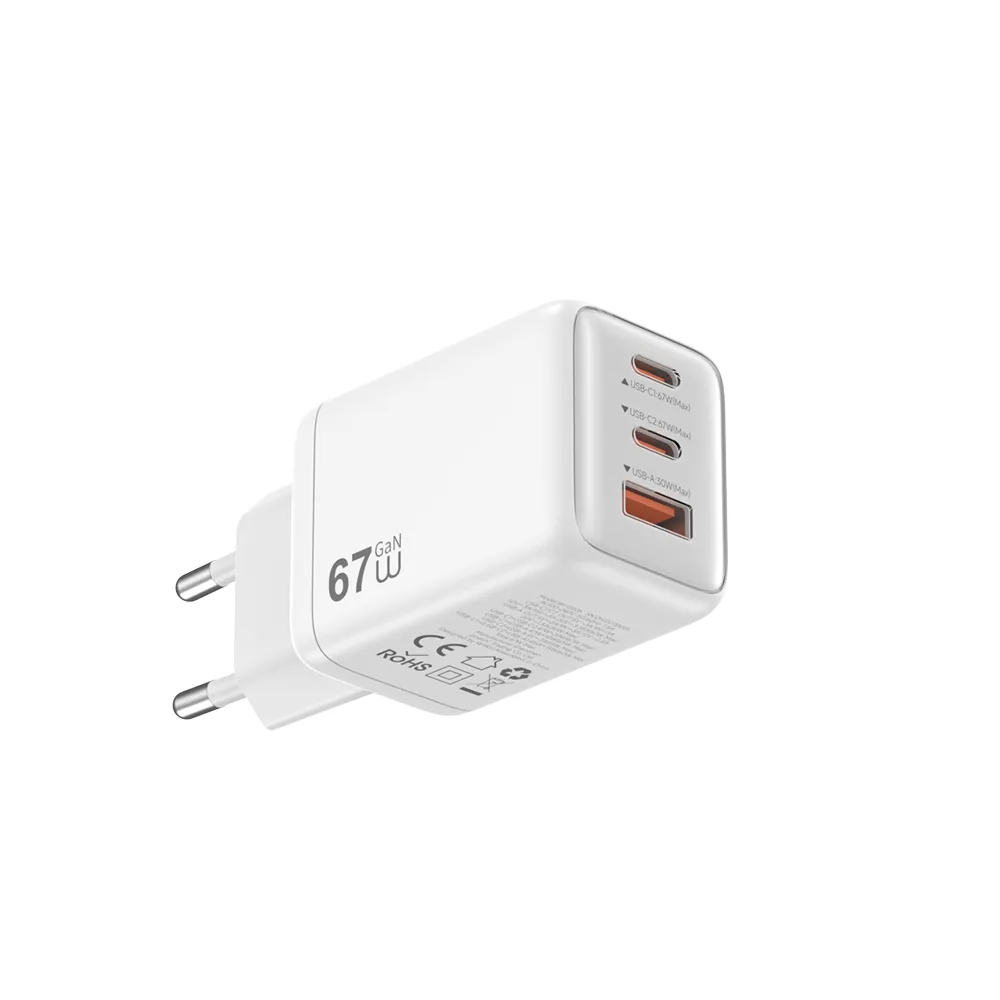 Chargeur rapide GaN Cube 67 W 2×USB-C + USB-A Wi-G026